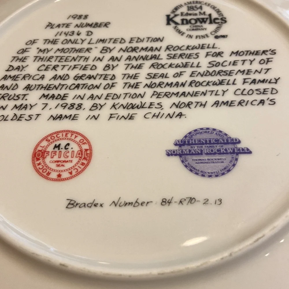 Norman Rockwell 8.5” W Mothers Day 1988 Plate - Picture 11 of 11